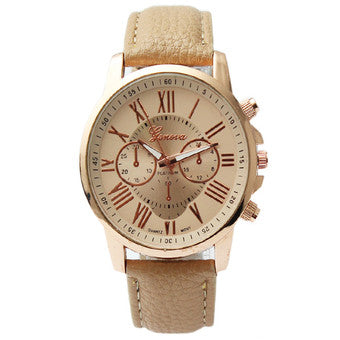 Geneva Women's Roman Brown Leather Strap Watch GRNBGE-1