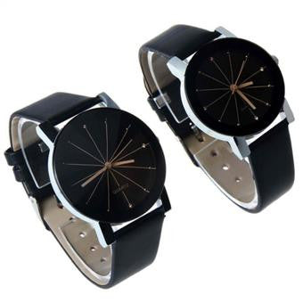 Couple Black Leather Strap Watch