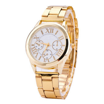 E&E Roman Numerals Women's Gold Steel-belt Watch SY-3