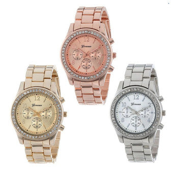 Geneva Classic Round Ladies Bracelet Strap Watch Set of 3